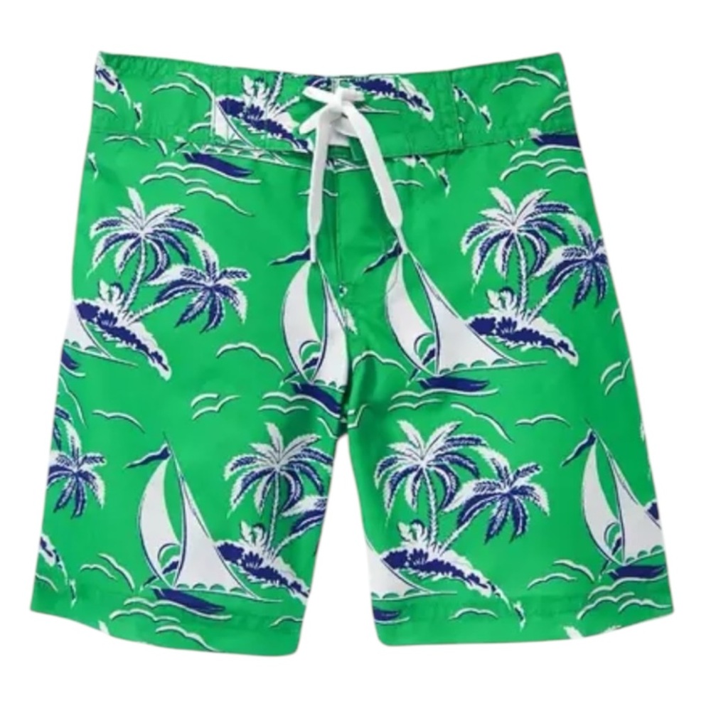 Janie & Jack Green Hawaiian Boat Print Swim Trunks Shorts size 12-18 Months